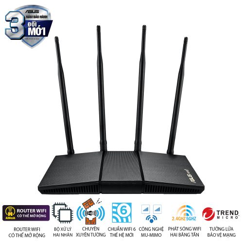 Router WiFi 6 ASUS RT-AX1800HP (2,4GHz / 5GHz | 4 LAN RJ45 | MU-MIMO | OFDMA)