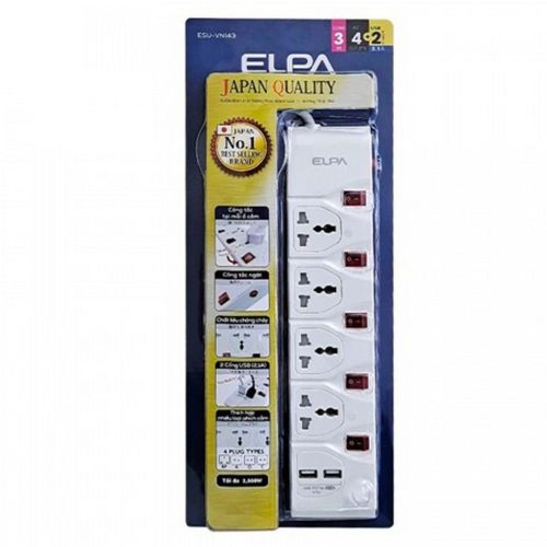 Ổ cắm điện ELPA ESU-VNI43 (4 ổ điện/5 công tắc/3m/2xUSB)