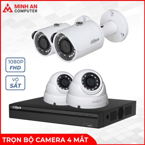 Trọn bộ Camera 4 mắt DAHUA 4 CỔNG 2.0 - Full HD (Vỏ cam sắt)