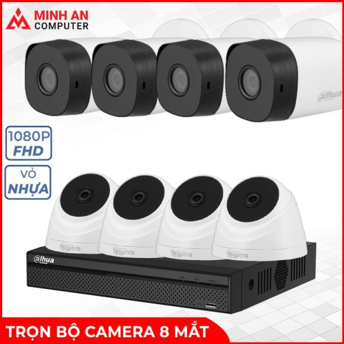 Trọn bộ Camera 8 mắt DAHUA 8 CỔNG 2.0 - Full HD (Vỏ cam nhựa)