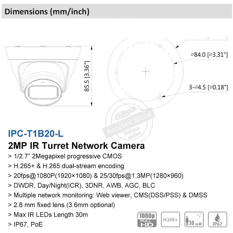 IP DAHUA EZ-IP IPC T1B20-2