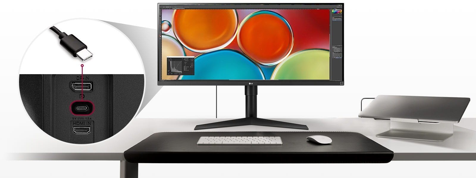 Cổng kết nối của Màn hình LG UltraWide 34WP65G-B.ATV hiện đại