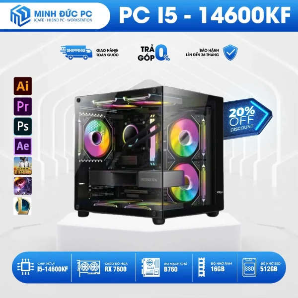 PC i5-14600KF B760 RX 7600 16GB SSD 500GB
