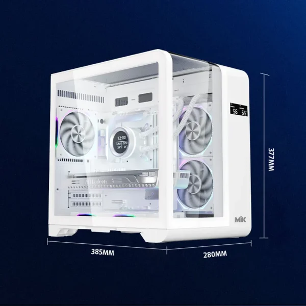 Vỏ Case MIK BARBATOS M White (mATX/Kính 3 mặt/Có LCD)