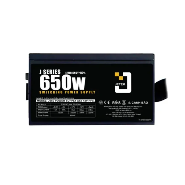 Nguồn máy tính Jetek J Series J650 650W 80 Plus tích hợp PPFC