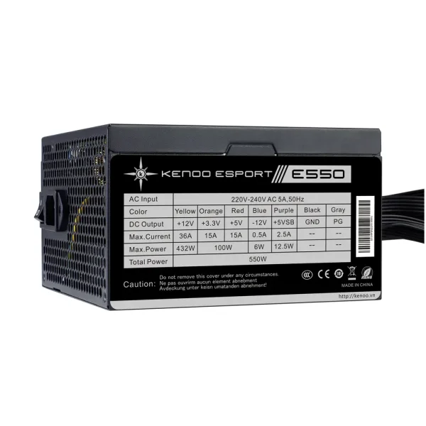 Nguồn Máy Tính KENOO ESPORT E550 – ATX, 550W, Cáp Dẹt