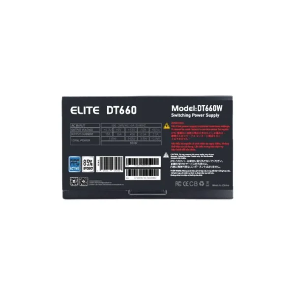Nguồn VSP ELITE DT660 650W PFC – Hiệu suất 85% – Cáp dẹt