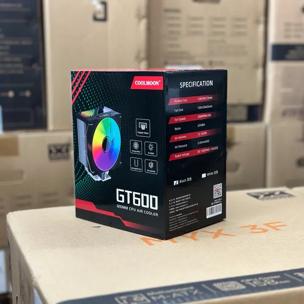 Coolmoon GT600 Black – Tản Nhiệt CPU 6 Ống Đồng, 120mm ARGB