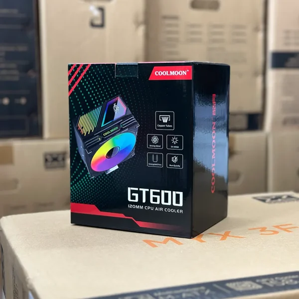 Coolmoon GT600 Black – Tản Nhiệt CPU 6 Ống Đồng, 120mm ARGB
